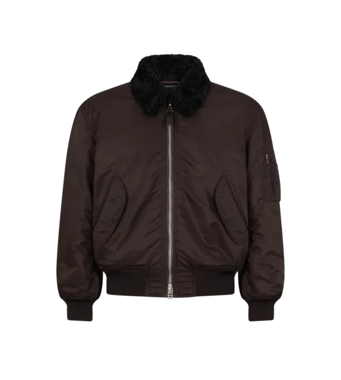 Nylon bomberjack met schapenvachtkraag Nylon bomberjack met schapenvachtkraag