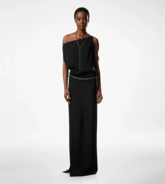 Off-shoulder avondjurk met split aan de zijkant
