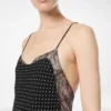 Polka Dot zijden crêpe camisole avondjurk met kanten details Polka Dot zijden crêpe camisole avondjurk met kanten details