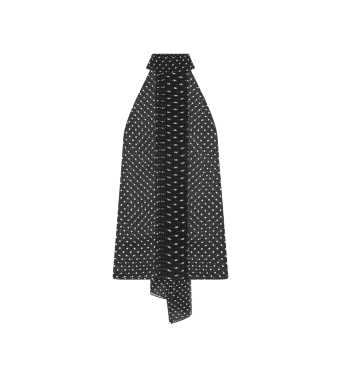 Polka Dot zijden georgette haltertop met lavallière en plissé detail