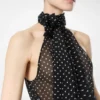Polka Dot zijden georgette haltertop met lavallière en plissé detail