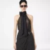 Polka Dot zijden georgette haltertop met lavallière en plissé detail