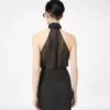 Polka Dot zijden georgette haltertop met lavallière en plissé detail
