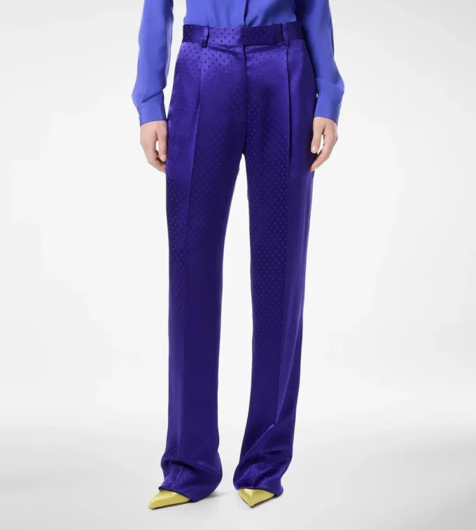 Polkadot jacquard geplooide rechte broek