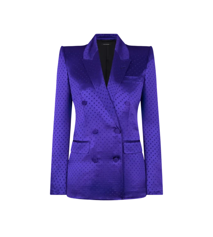 Polkadot jacquard jasje met dubbele knoopsluiting en revers Polkadot jacquard jasje met dubbele knoopsluiting en revers