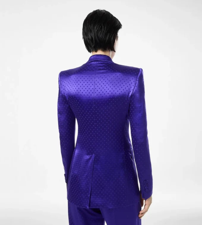 Polkadot jacquard jasje met dubbele knoopsluiting en revers Polkadot jacquard jasje met dubbele knoopsluiting en revers