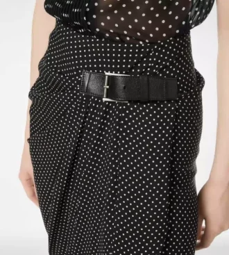 Polkadot zijden sabel wikkelrok met lederen details