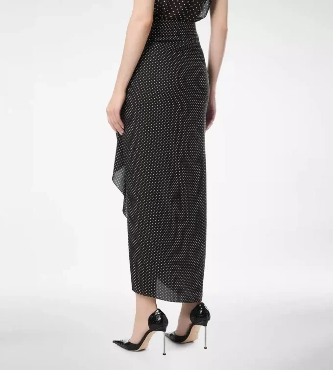 Polkadot zijden sabel wikkelrok met lederen details Polkadot zijden sabel wikkelrok met lederen details