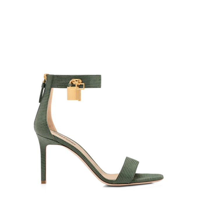 Sandalen met padlock en suède leer met hagedis-effect Sandalen met padlock en suède leer met hagedis-effect