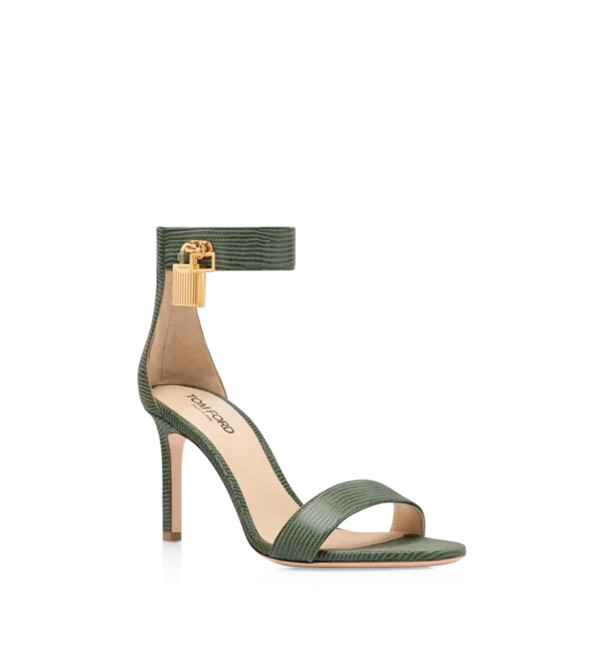 Sandalen met padlock en suède leer met hagedis-effect Sandalen met padlock en suède leer met hagedis-effect
