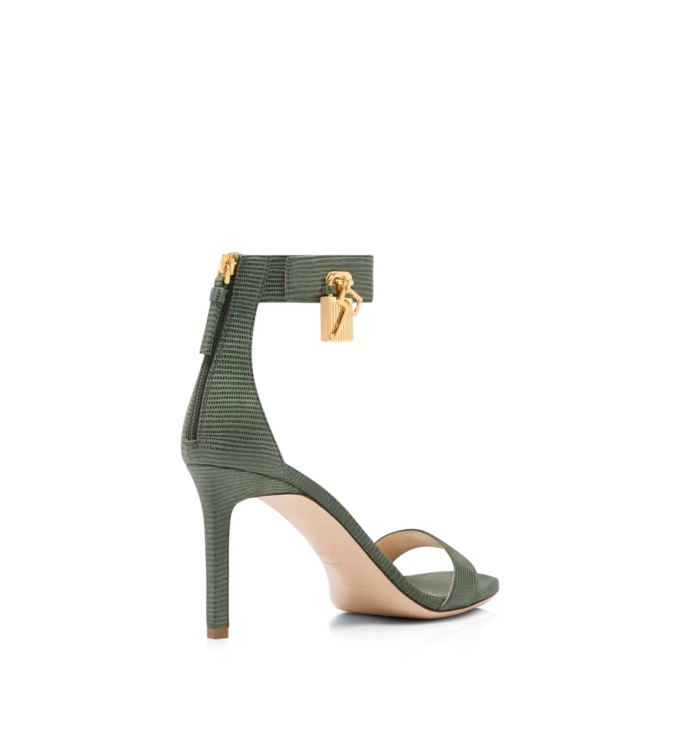 Sandalen met padlock en suède leer met hagedis-effect Sandalen met padlock en suède leer met hagedis-effect