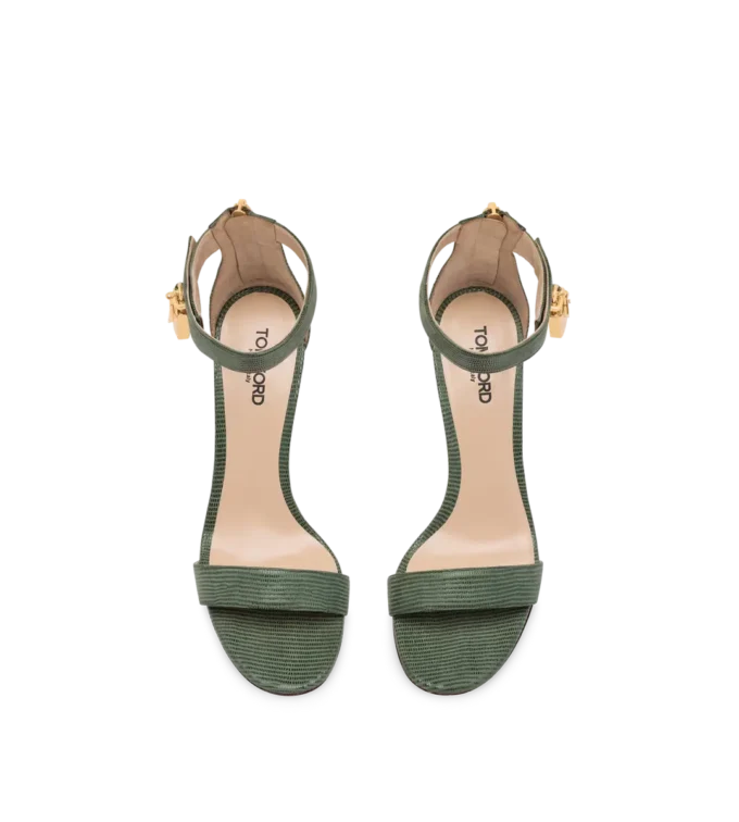 Sandalen met padlock en suède leer met hagedis-effect Sandalen met padlock en suède leer met hagedis-effect