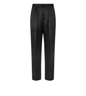 Satijnen broek met dubbele plooien en polkadotjacquard