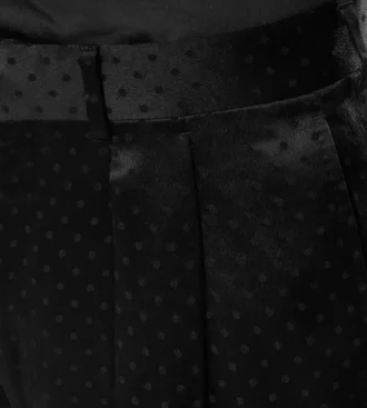 Satijnen broek met dubbele plooien en polkadotjacquard
