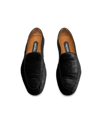 Slippers van gestempeld krokodillenfluweel