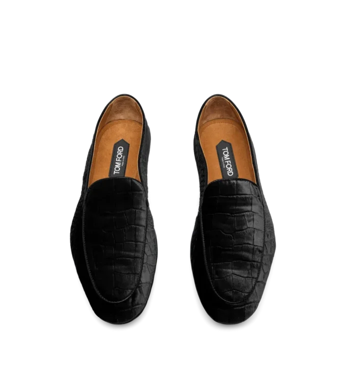 Slippers van gestempeld krokodillenfluweel Slippers van gestempeld krokodillenfluweel