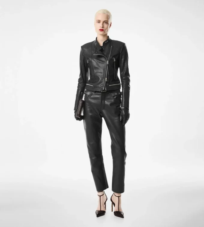 Leren motorbroek met structuur Leren motorbroek met structuur