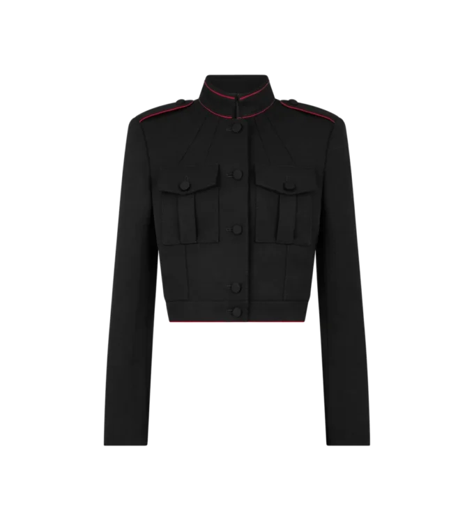 Strak officiersjack van wolgabardine met biezen Strak officiersjack van wolgabardine met biezen