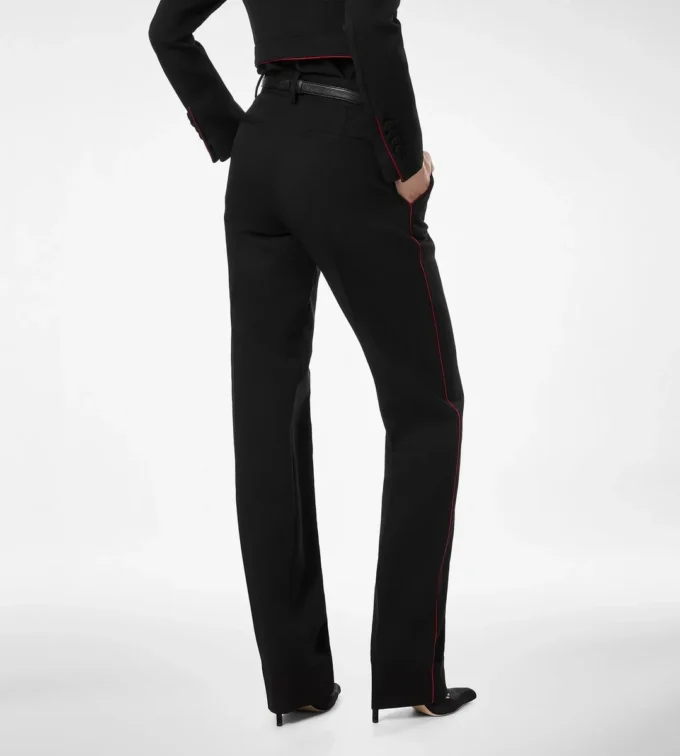 Strakke officiersbroek van wolgabardine met biezen Strakke officiersbroek van wolgabardine met biezen