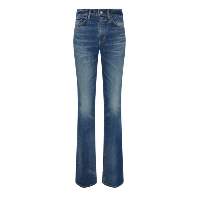 Stretch Raw Denim Flared Pants