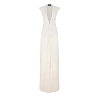 Stretch Sable’ Jersey avondjurk met diepe V-hals