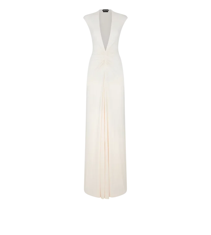Stretch Sable’ Jersey avondjurk met diepe V-hals