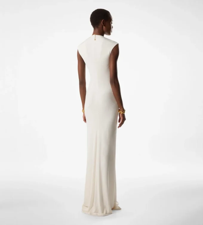 Stretch Sable’ Jersey avondjurk met diepe V-hals
