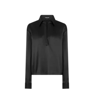 Stretch zijden satijnen polo met ton sur ton geborduurd TF-logo