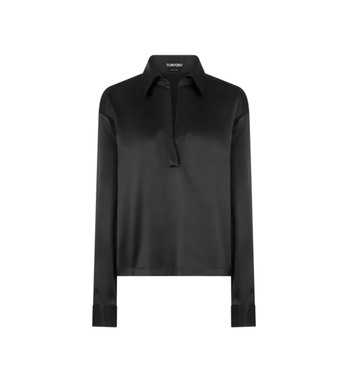 Stretch zijden satijnen polo met ton sur ton geborduurd TF-logo