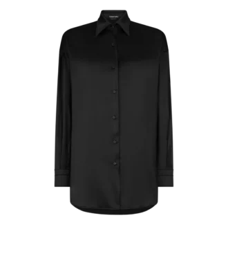 Stretch zijden satijnen shirt met relaxte pasvorm Stretch zijden satijnen shirt met relaxte pasvorm