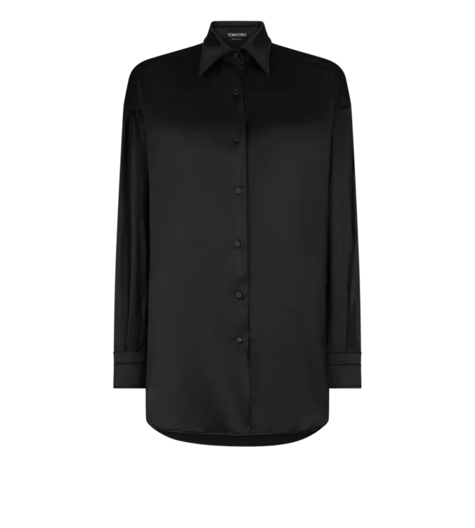 Stretch zijden satijnen shirt met relaxte pasvorm Stretch zijden satijnen shirt met relaxte pasvorm