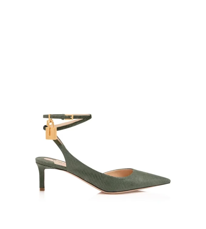 Suède leren Padlock Slingback met hagedis-effect Suède leren Padlock Slingback met hagedis-effect