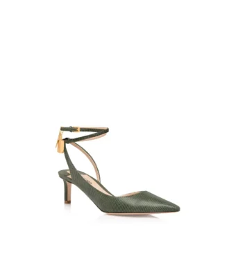 Suède leren Padlock Slingback met hagedis-effect