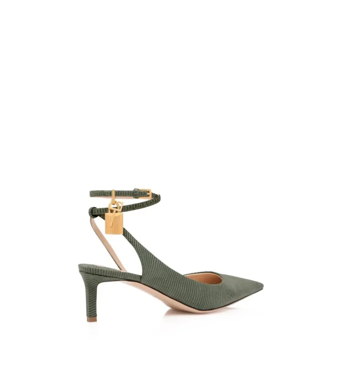 Suède leren Padlock Slingback met hagedis-effect Suède leren Padlock Slingback met hagedis-effect