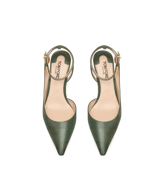 Suède leren Padlock Slingback met hagedis-effect Suède leren Padlock Slingback met hagedis-effect