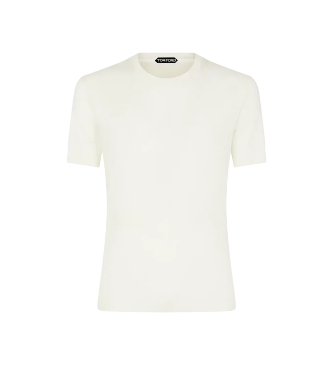 T-shirt met ronde hals en geribde boorden