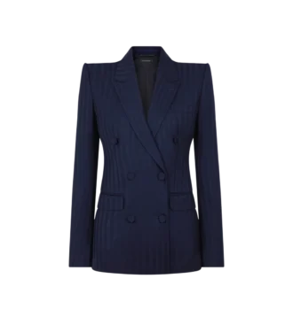 Tonal Stripe Virgin Wool Double Breasted Peak Lapel Jacket Tonal Stripe Virgin Wool Double Breasted Peak Lapel Jacket