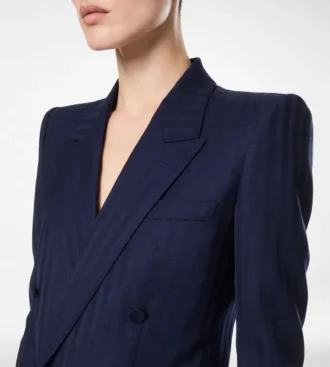 Tonal Stripe Virgin Wool Double Breasted Peak Lapel Jacket Tonal Stripe Virgin Wool Double Breasted Peak Lapel Jacket