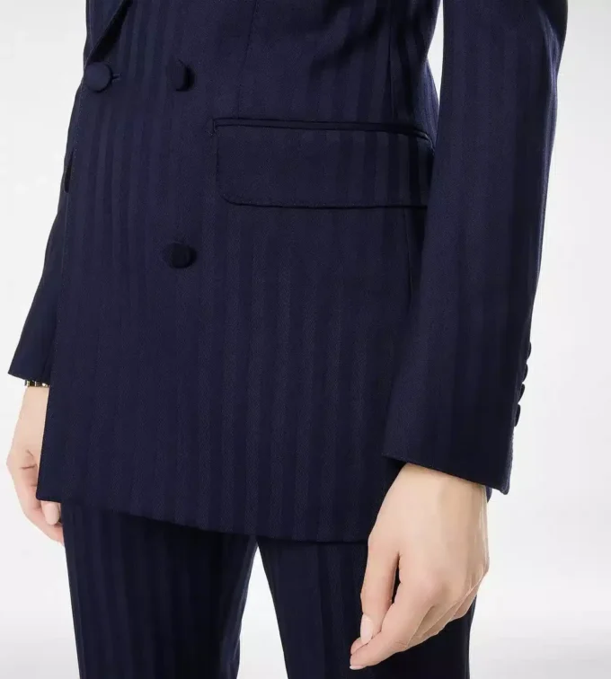 Tonal Stripe Virgin Wool Double Breasted Peak Lapel Jacket Tonal Stripe Virgin Wool Double Breasted Peak Lapel Jacket
