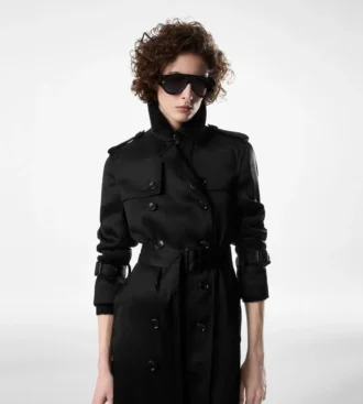 Trenchcoat met leren onderkraag