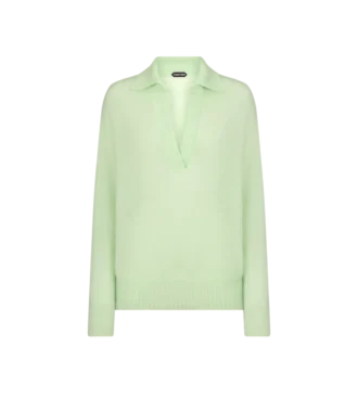 Ultrazacht kasjmier-zijde oversized open polo-kraag trui Ultrazacht kasjmier-zijde oversized open polo-kraag trui