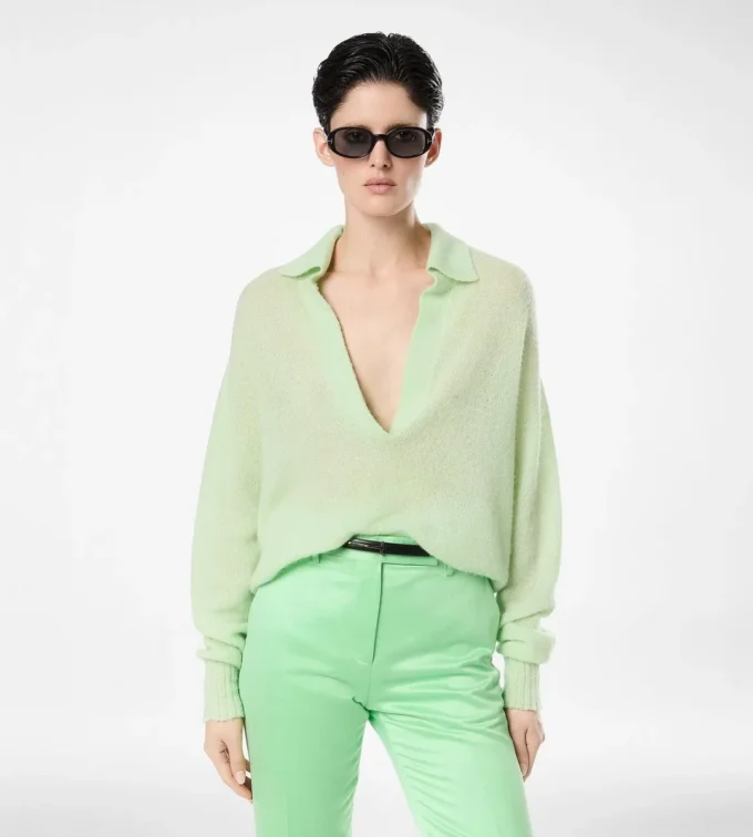 Ultrazacht kasjmier-zijde oversized open polo-kraag trui Ultrazacht kasjmier-zijde oversized open polo-kraag trui