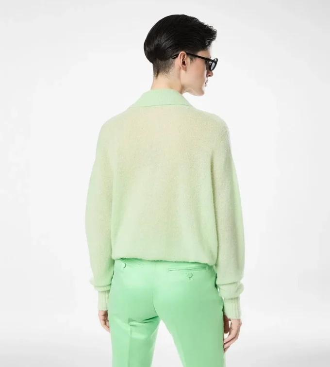 Ultrazacht kasjmier-zijde oversized open polo-kraag trui Ultrazacht kasjmier-zijde oversized open polo-kraag trui