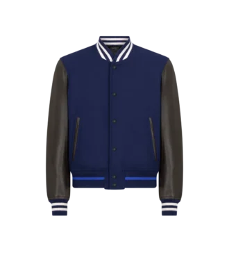 Varsity bomberjack met leren mouwen