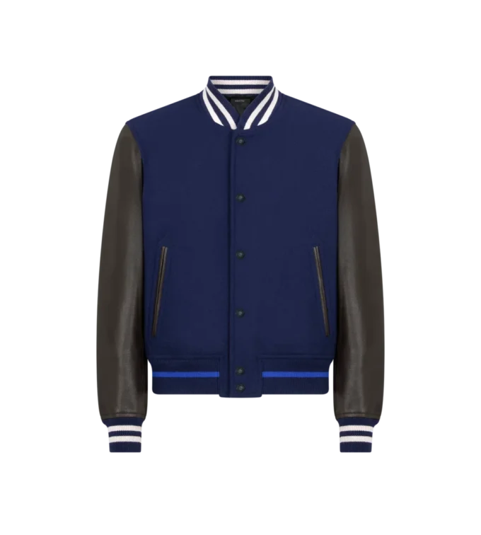 Varsity bomberjack met leren mouwen