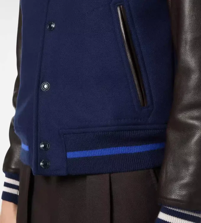 Varsity bomberjack met leren mouwen