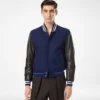 Varsity bomberjack met leren mouwen