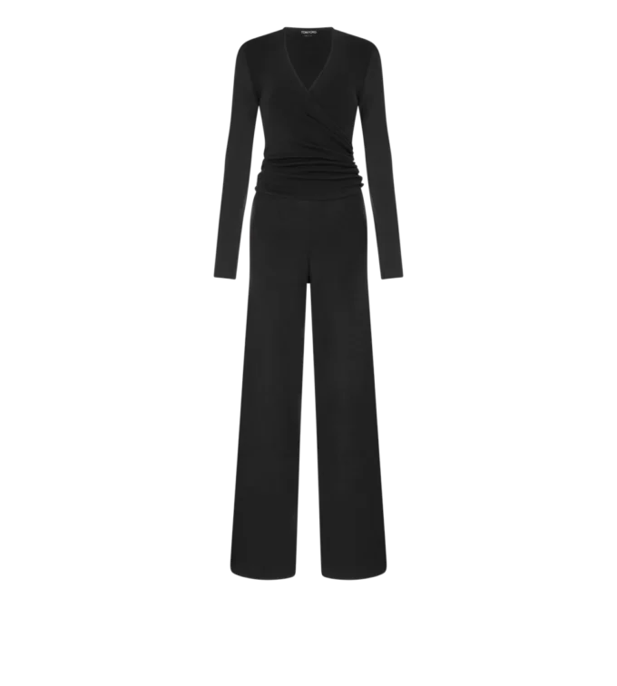 Wollen jumpsuit met lange mouwen en overslag