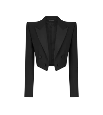 Wollen zijden mix double-breasted cropped smokingjasje Wollen zijden mix double-breasted cropped smokingjasje