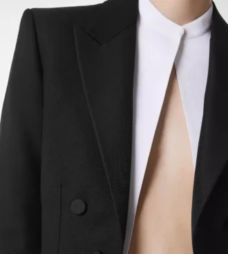 Wollen zijden mix double-breasted cropped smokingjasje Wollen zijden mix double-breasted cropped smokingjasje